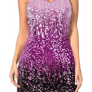 Sequin Ombre Mini Dress - Purple and Black